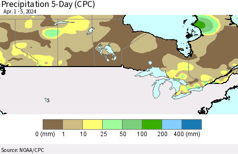 Canada Precipitation 5-Day (CPC) Thematic Map For 4/1/2024 - 4/5/2024