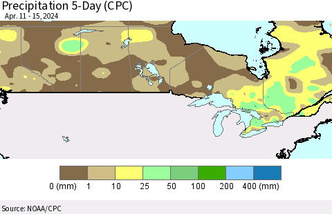 Canada Precipitation 5-Day (CPC) Thematic Map For 4/11/2024 - 4/15/2024