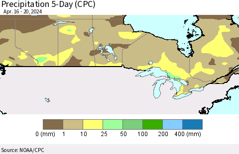 Canada Precipitation 5-Day (CPC) Thematic Map For 4/16/2024 - 4/20/2024