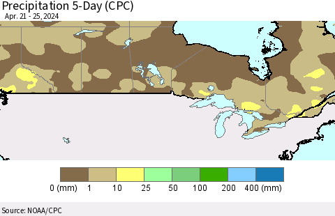 Canada Precipitation 5-Day (CPC) Thematic Map For 4/21/2024 - 4/25/2024