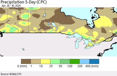 Canada Precipitation 5-Day (CPC) Thematic Map For 4/26/2024 - 4/30/2024