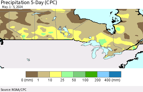 Canada Precipitation 5-Day (CPC) Thematic Map For 5/1/2024 - 5/5/2024