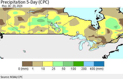 Canada Precipitation 5-Day (CPC) Thematic Map For 5/16/2024 - 5/20/2024