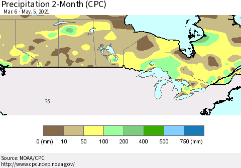 Canada Precipitation 2-Month (CPC) Thematic Map For 3/6/2021 - 5/5/2021