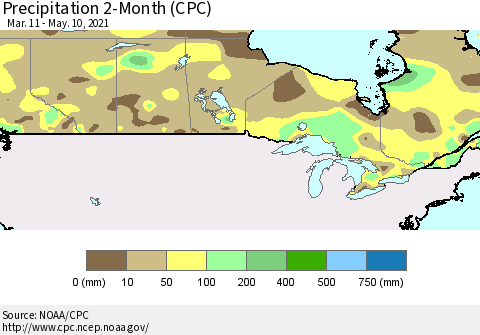 Canada Precipitation 2-Month (CPC) Thematic Map For 3/11/2021 - 5/10/2021