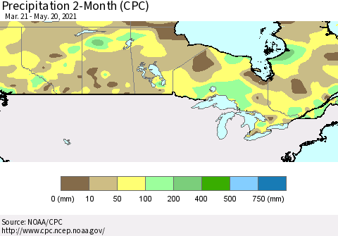 Canada Precipitation 2-Month (CPC) Thematic Map For 3/21/2021 - 5/20/2021