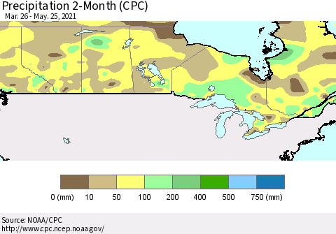 Canada Precipitation 2-Month (CPC) Thematic Map For 3/26/2021 - 5/25/2021