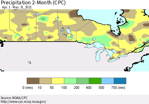 Canada Precipitation 2-Month (CPC) Thematic Map For 4/1/2021 - 5/31/2021