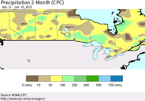 Canada Precipitation 2-Month (CPC) Thematic Map For 4/11/2021 - 6/10/2021