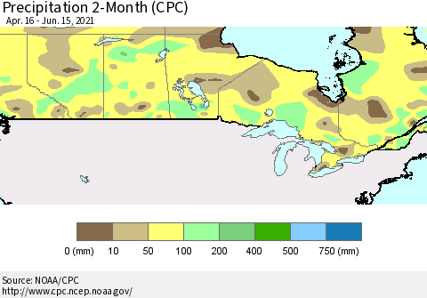 Canada Precipitation 2-Month (CPC) Thematic Map For 4/16/2021 - 6/15/2021