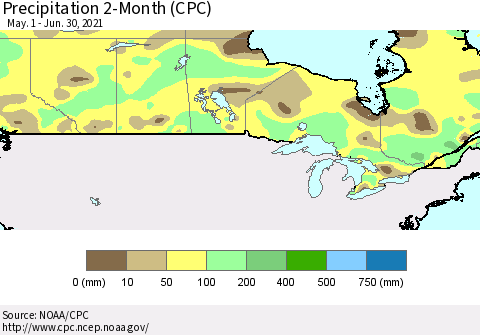 Canada Precipitation 2-Month (CPC) Thematic Map For 5/1/2021 - 6/30/2021