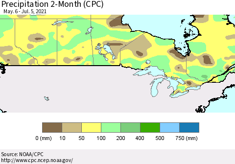 Canada Precipitation 2-Month (CPC) Thematic Map For 5/6/2021 - 7/5/2021