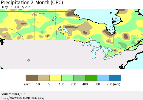 Canada Precipitation 2-Month (CPC) Thematic Map For 5/16/2021 - 7/15/2021