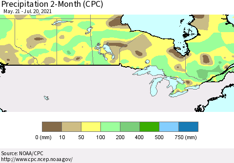Canada Precipitation 2-Month (CPC) Thematic Map For 5/21/2021 - 7/20/2021