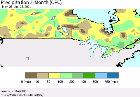 Canada Precipitation 2-Month (CPC) Thematic Map For 5/26/2021 - 7/25/2021