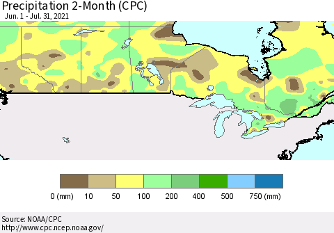 Canada Precipitation 2-Month (CPC) Thematic Map For 6/1/2021 - 7/31/2021