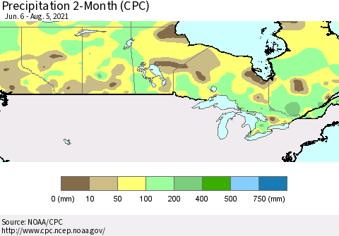 Canada Precipitation 2-Month (CPC) Thematic Map For 6/6/2021 - 8/5/2021