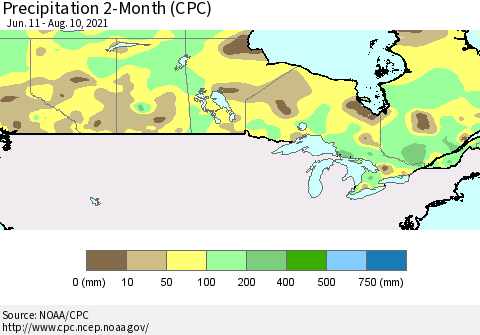 Canada Precipitation 2-Month (CPC) Thematic Map For 6/11/2021 - 8/10/2021