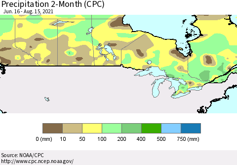 Canada Precipitation 2-Month (CPC) Thematic Map For 6/16/2021 - 8/15/2021