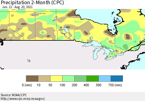 Canada Precipitation 2-Month (CPC) Thematic Map For 6/21/2021 - 8/20/2021