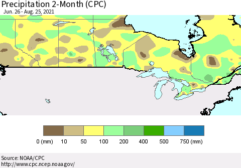 Canada Precipitation 2-Month (CPC) Thematic Map For 6/26/2021 - 8/25/2021