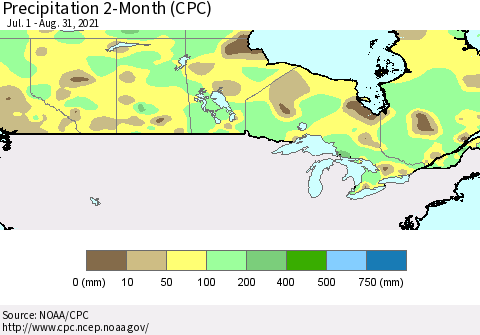 Canada Precipitation 2-Month (CPC) Thematic Map For 7/1/2021 - 8/31/2021