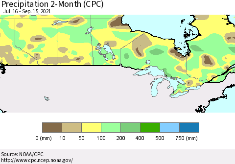 Canada Precipitation 2-Month (CPC) Thematic Map For 7/16/2021 - 9/15/2021
