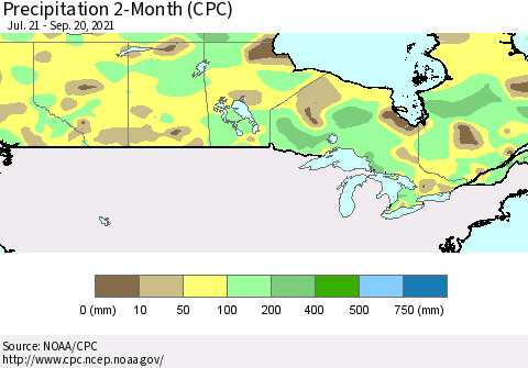 Canada Precipitation 2-Month (CPC) Thematic Map For 7/21/2021 - 9/20/2021