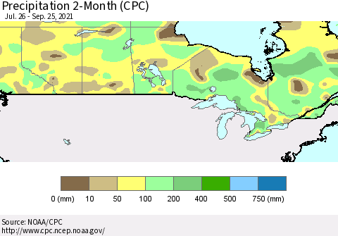 Canada Precipitation 2-Month (CPC) Thematic Map For 7/26/2021 - 9/25/2021