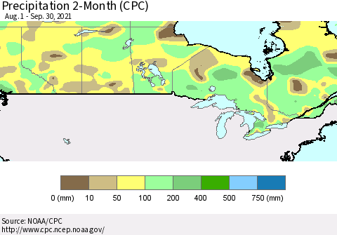Canada Precipitation 2-Month (CPC) Thematic Map For 8/1/2021 - 9/30/2021