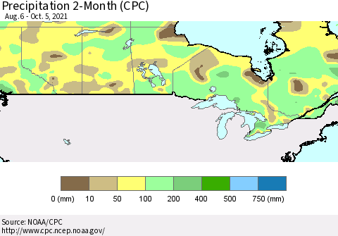 Canada Precipitation 2-Month (CPC) Thematic Map For 8/6/2021 - 10/5/2021