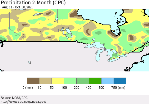 Canada Precipitation 2-Month (CPC) Thematic Map For 8/11/2021 - 10/10/2021