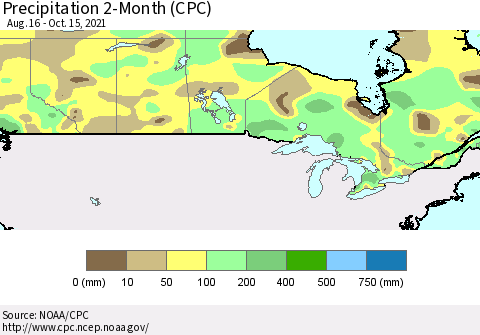 Canada Precipitation 2-Month (CPC) Thematic Map For 8/16/2021 - 10/15/2021