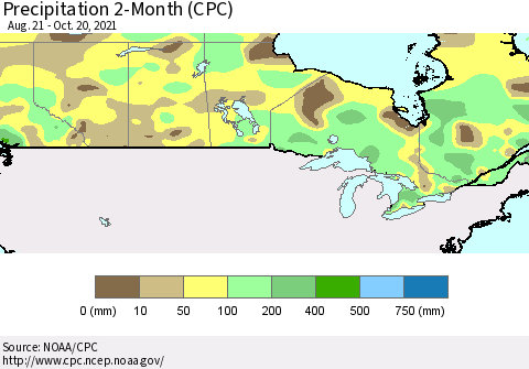 Canada Precipitation 2-Month (CPC) Thematic Map For 8/21/2021 - 10/20/2021
