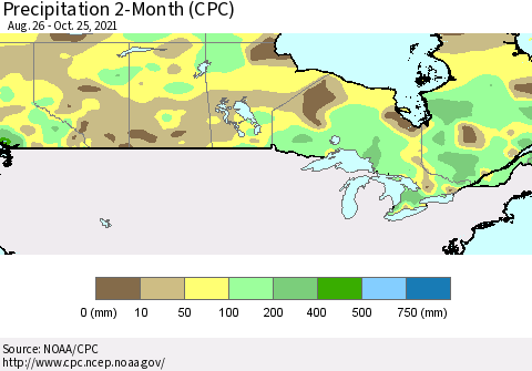 Canada Precipitation 2-Month (CPC) Thematic Map For 8/26/2021 - 10/25/2021