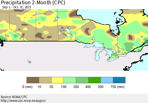 Canada Precipitation 2-Month (CPC) Thematic Map For 9/1/2021 - 10/31/2021