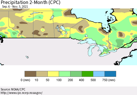 Canada Precipitation 2-Month (CPC) Thematic Map For 9/6/2021 - 11/5/2021