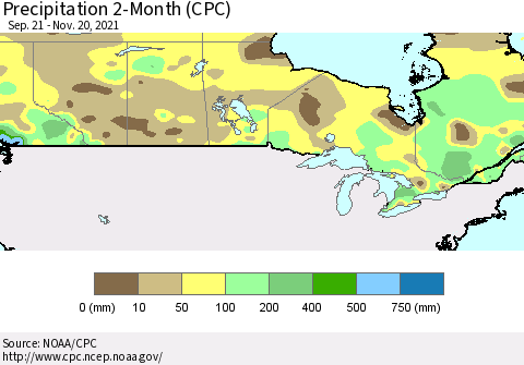 Canada Precipitation 2-Month (CPC) Thematic Map For 9/21/2021 - 11/20/2021