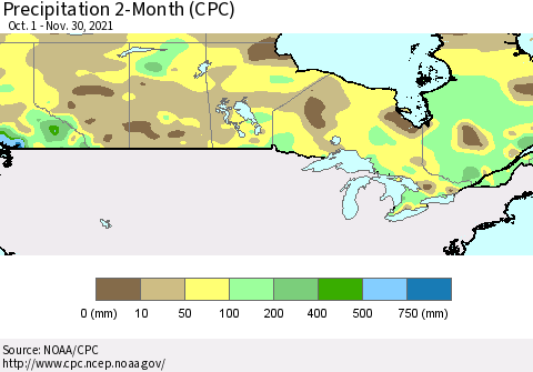 Canada Precipitation 2-Month (CPC) Thematic Map For 10/1/2021 - 11/30/2021