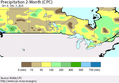 Canada Precipitation 2-Month (CPC) Thematic Map For 10/6/2021 - 12/5/2021