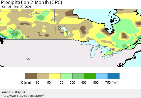 Canada Precipitation 2-Month (CPC) Thematic Map For 10/21/2021 - 12/20/2021