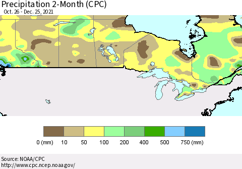 Canada Precipitation 2-Month (CPC) Thematic Map For 10/26/2021 - 12/25/2021