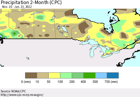 Canada Precipitation 2-Month (CPC) Thematic Map For 11/16/2021 - 1/15/2022