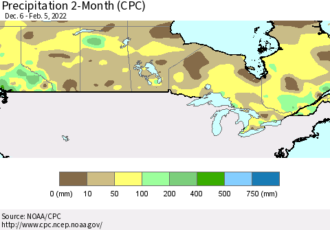 Canada Precipitation 2-Month (CPC) Thematic Map For 12/6/2021 - 2/5/2022