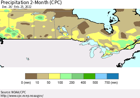 Canada Precipitation 2-Month (CPC) Thematic Map For 12/26/2021 - 2/25/2022
