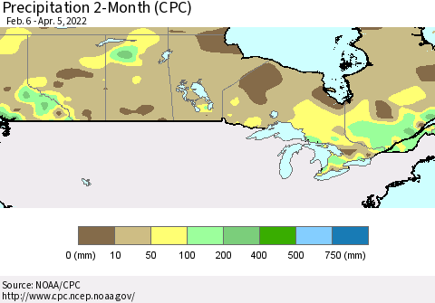 Canada Precipitation 2-Month (CPC) Thematic Map For 2/6/2022 - 4/5/2022