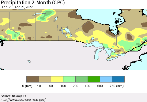 Canada Precipitation 2-Month (CPC) Thematic Map For 2/21/2022 - 4/20/2022