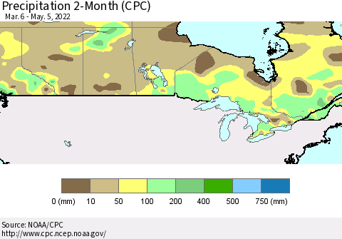 Canada Precipitation 2-Month (CPC) Thematic Map For 3/6/2022 - 5/5/2022