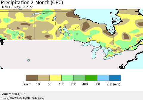 Canada Precipitation 2-Month (CPC) Thematic Map For 3/11/2022 - 5/10/2022
