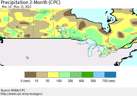 Canada Precipitation 2-Month (CPC) Thematic Map For 3/16/2022 - 5/15/2022